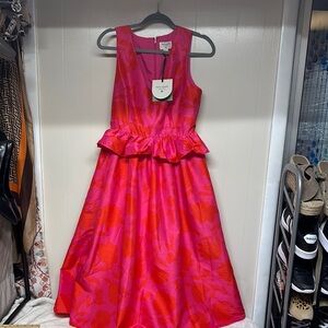 Kate Spade Red and Pink Peplum Midi Dress